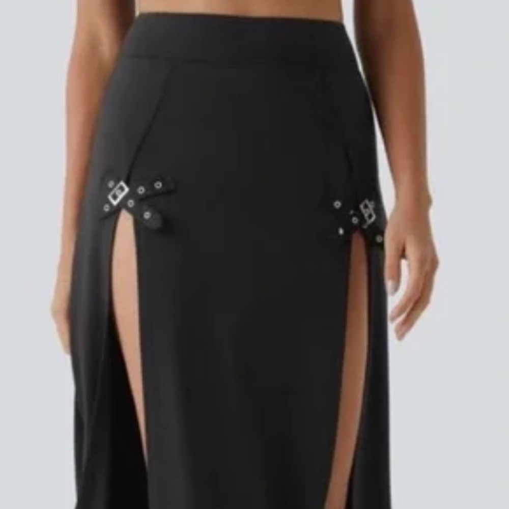 NWT, Halara Buckle Maxi Skirt, Black